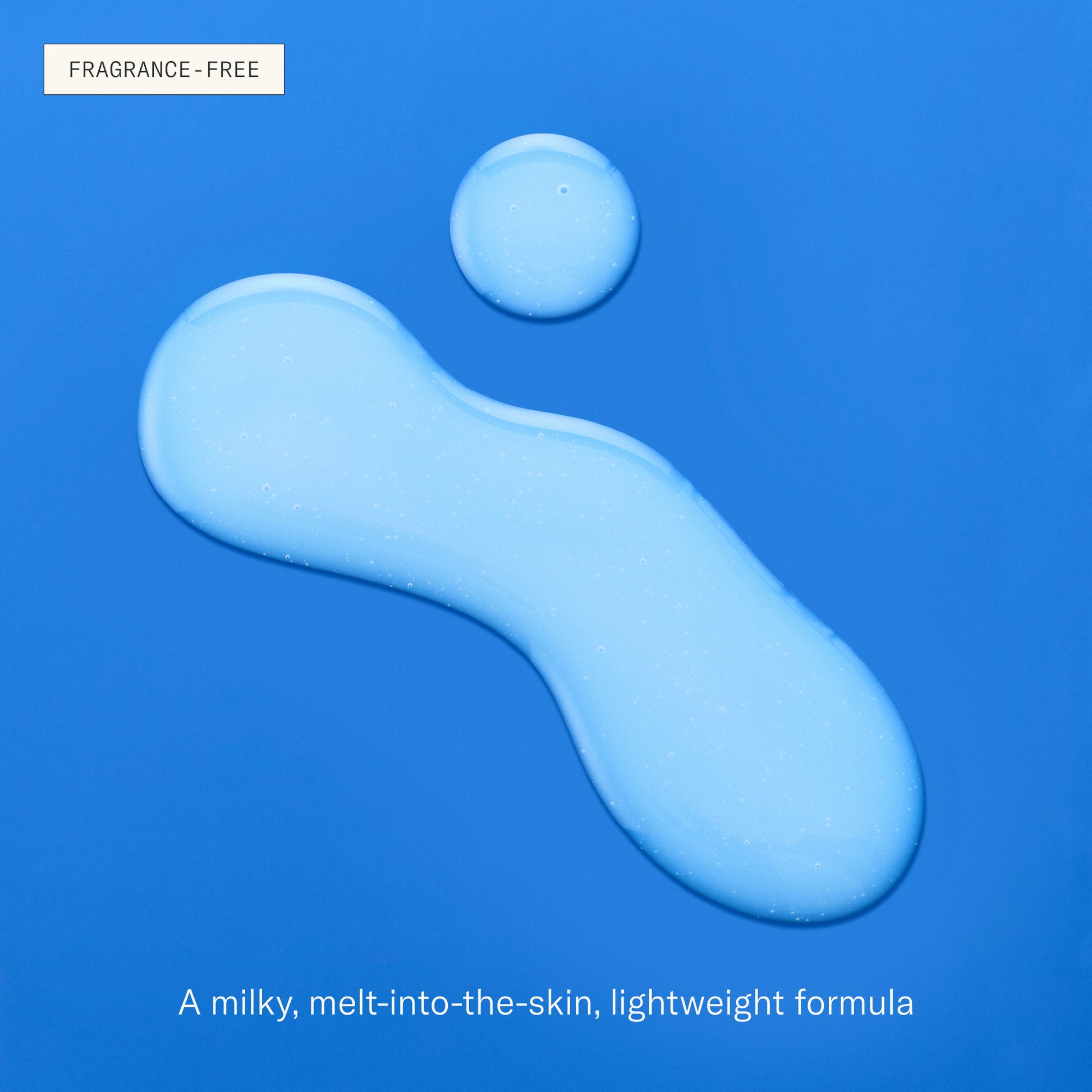 Deliverance texture graphic showing a milky lightweight serum on blue background