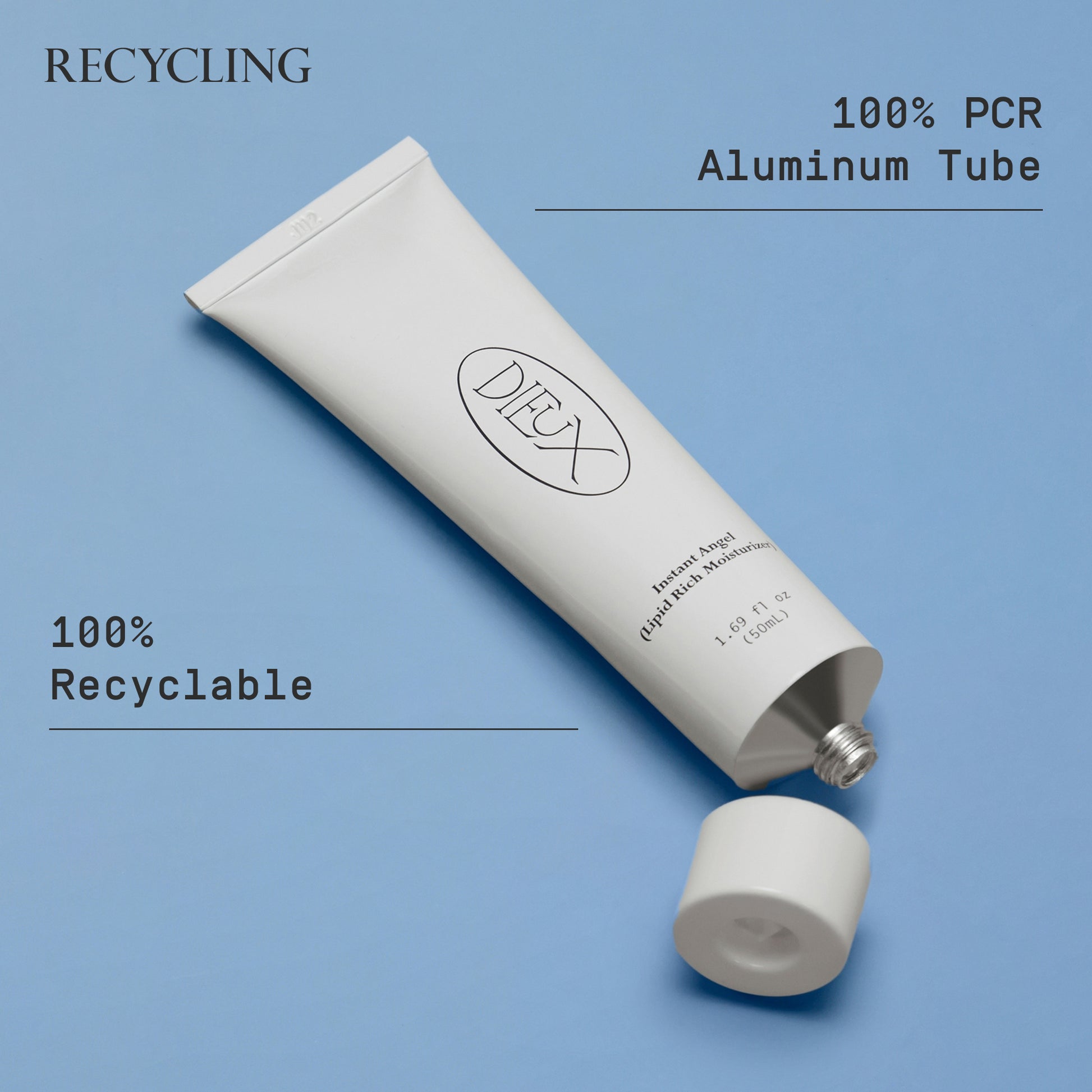 Instant Angel recycling graphic showing recyclable aluminum tube