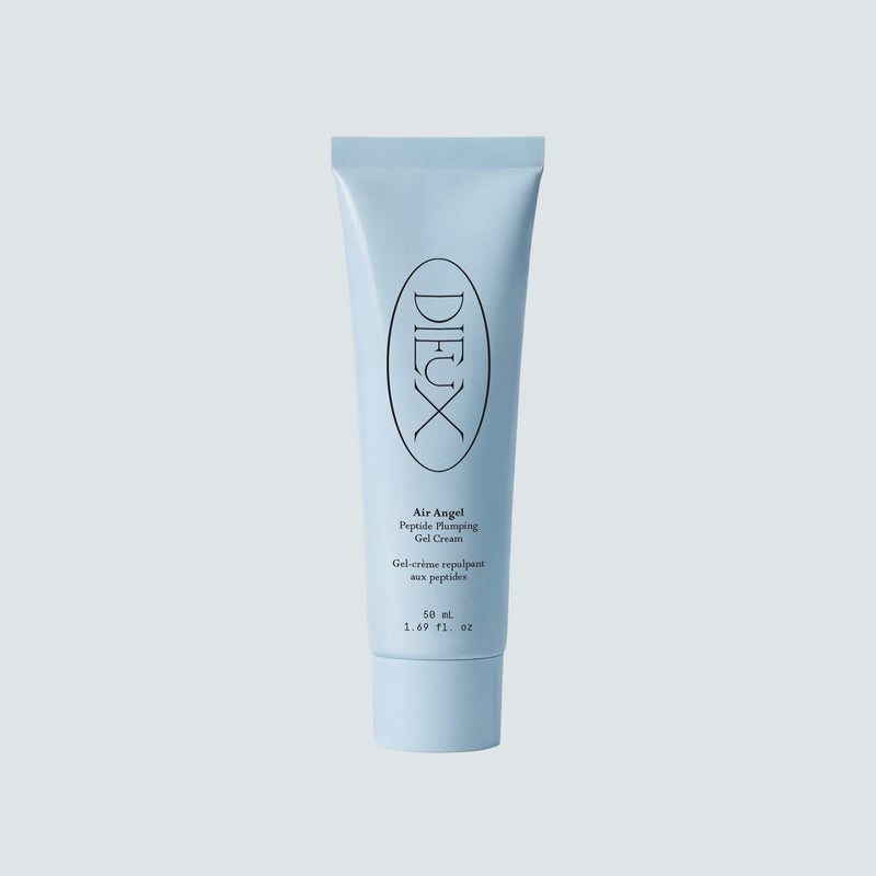 Dieux Air Angel Peptide Plumping Gel Cream tube on a pale background