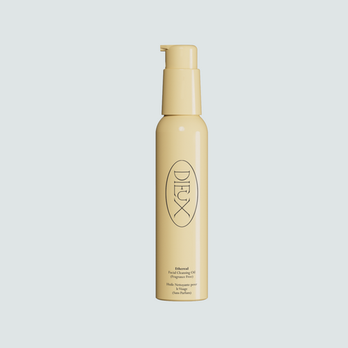 Dieux Ethereal Cleansing Oil bottle on a pale background
