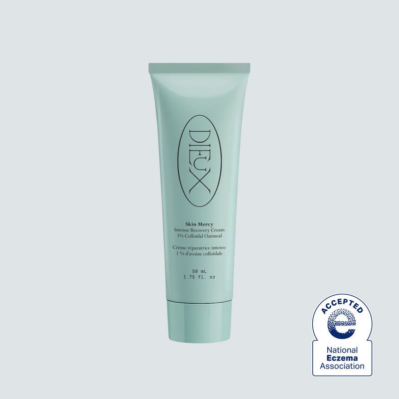 Dieux Skin Mercy Recovery Cream tube with National Eczema Association seal