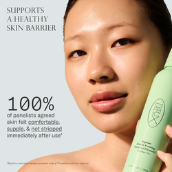Baptism Gel Cleanser supports a healthy skin barrier. 100% of panelists agree skin felt comfortable, supple & not stripped immediately after use. Based on a two-week consumer perception study of 19 panelists with twice-daily use.