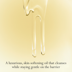 Ethereal sensory texture graphic showing cleansing oil