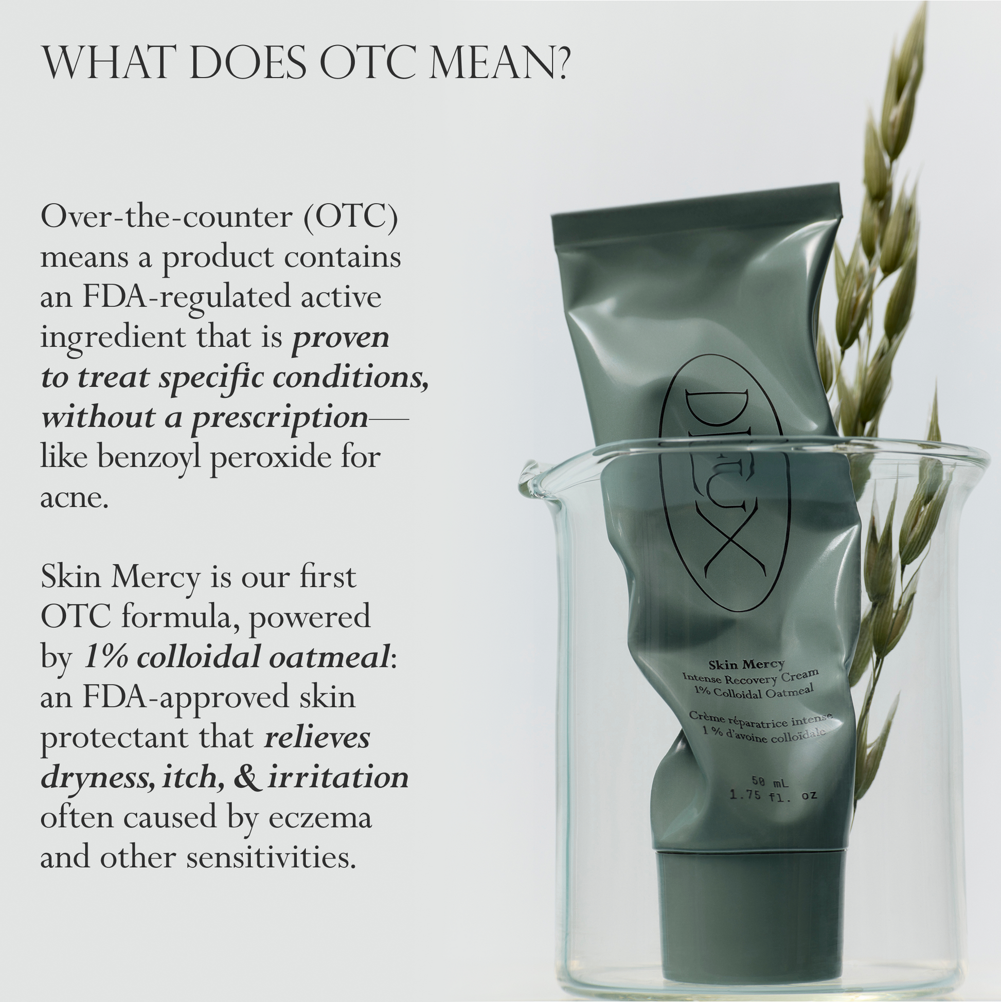 Skin Mercy OTC graphic explaining colloidal oatmeal and skin protection