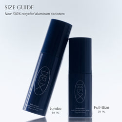 Deliverance size guide showing jumbo and full-size bottles