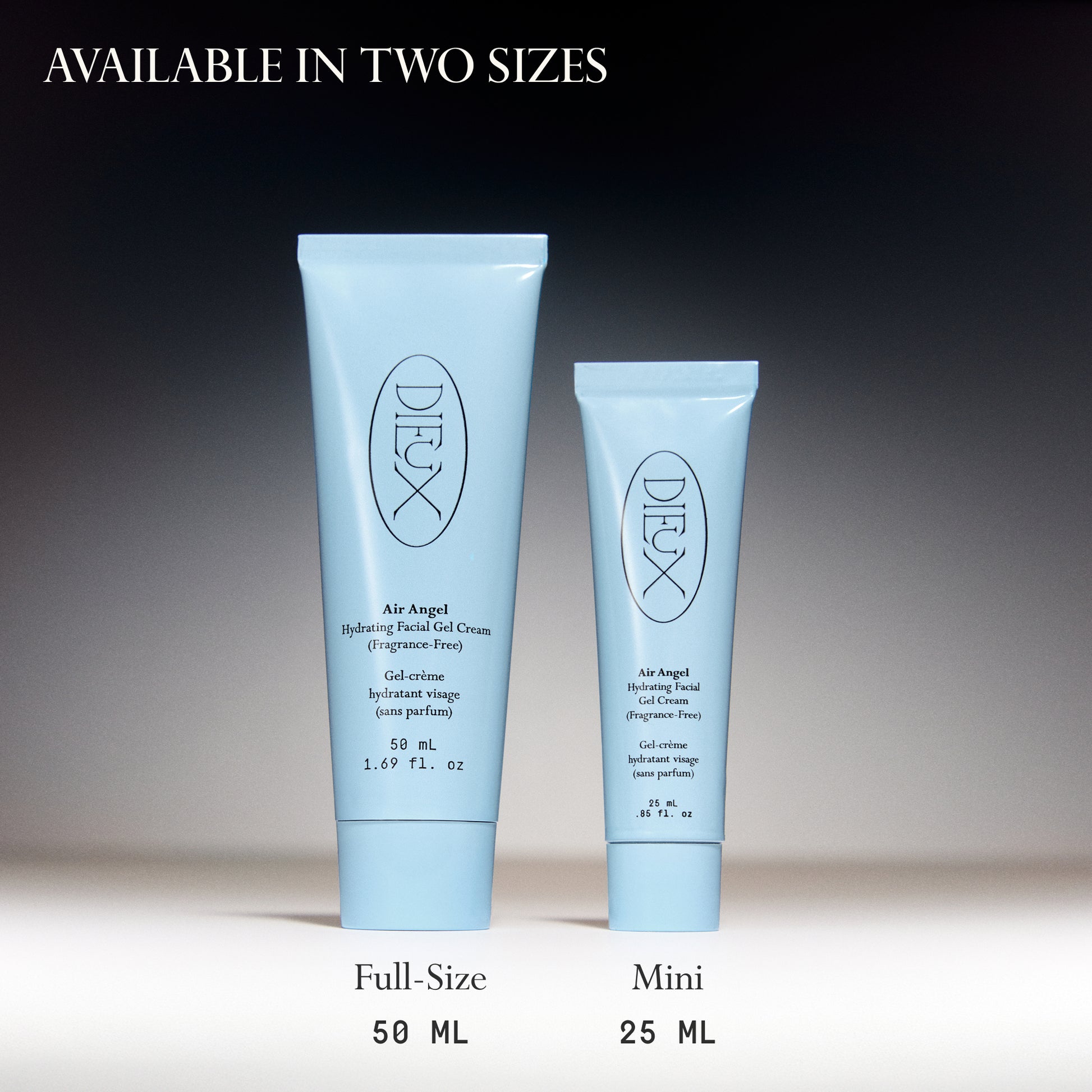 Air Angel size guide showing full-size and mini tubes