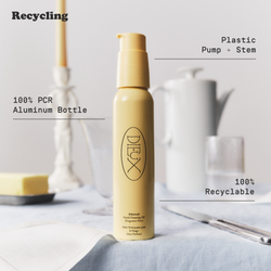 Ethereal recycling graphic showing recyclable aluminum bottle and pump
