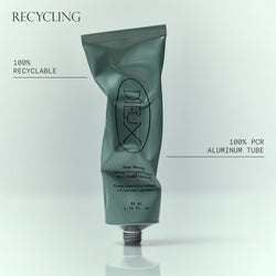 Skin Mercy recycling graphic showing recyclable aluminum tube