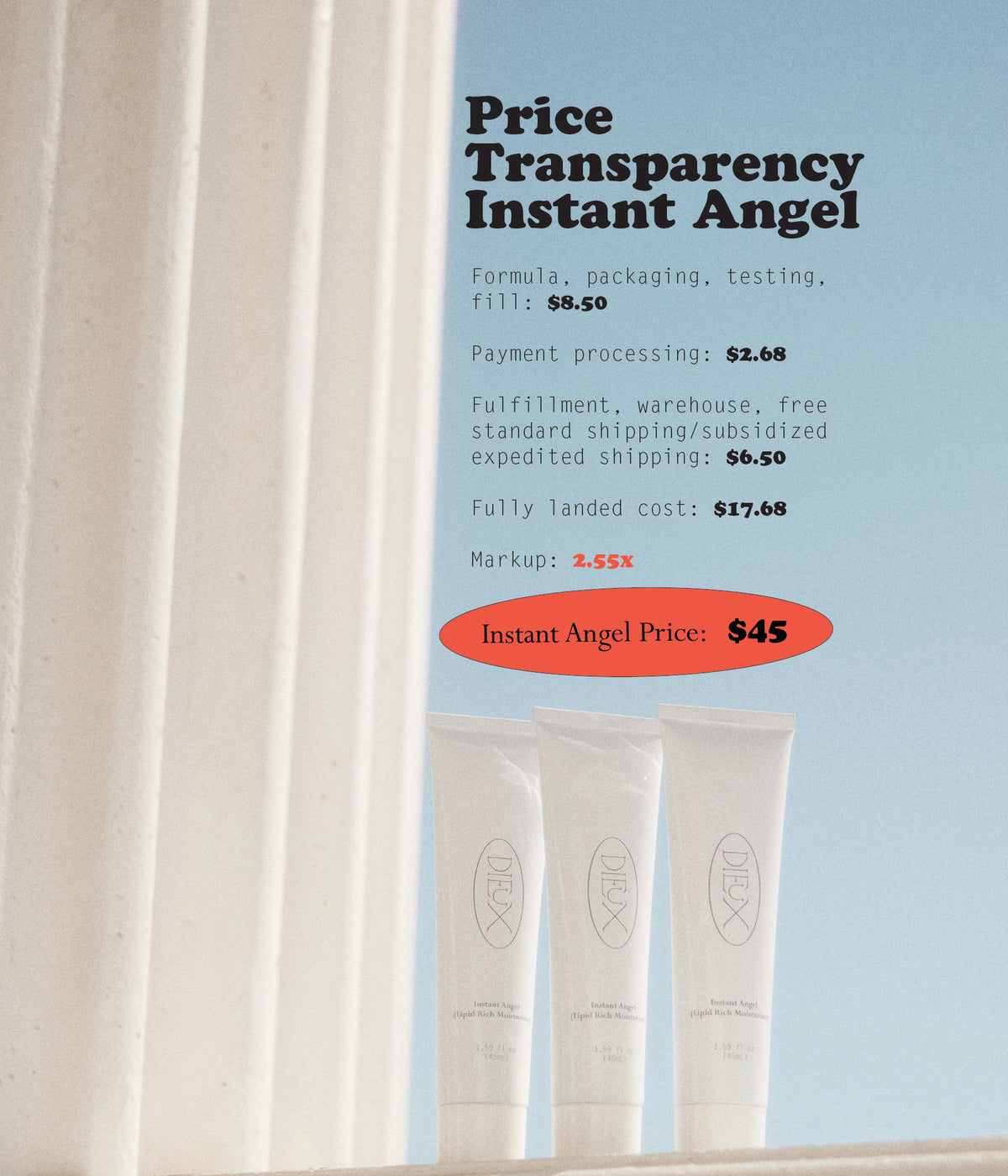 Instant Angel price transparency cost breakdown graphic