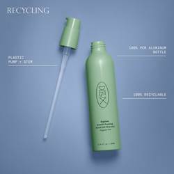 Baptism recycling. Plastic pump and stem. 100% PCR aluminum bottle and 100% recyclable.