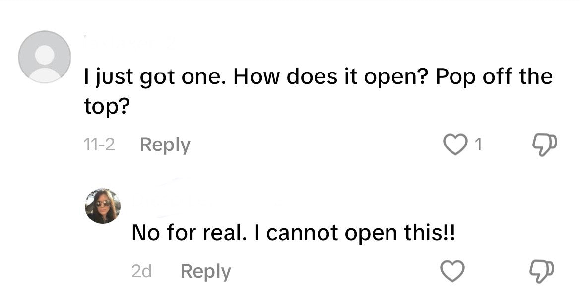 Customer comments asking how to open a Dieux deluxe sample