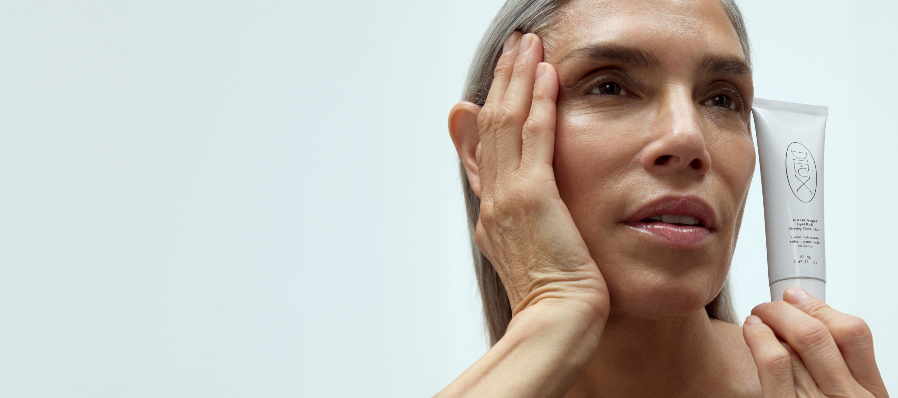 Dieux skincare products with standards campaign image